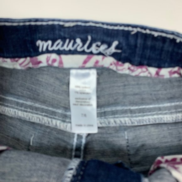 Maurices Bandana Jean Shorts Sz 7/8 Blue Bootie Embroidered Pocket Stretch Short - Picture 7 of 13